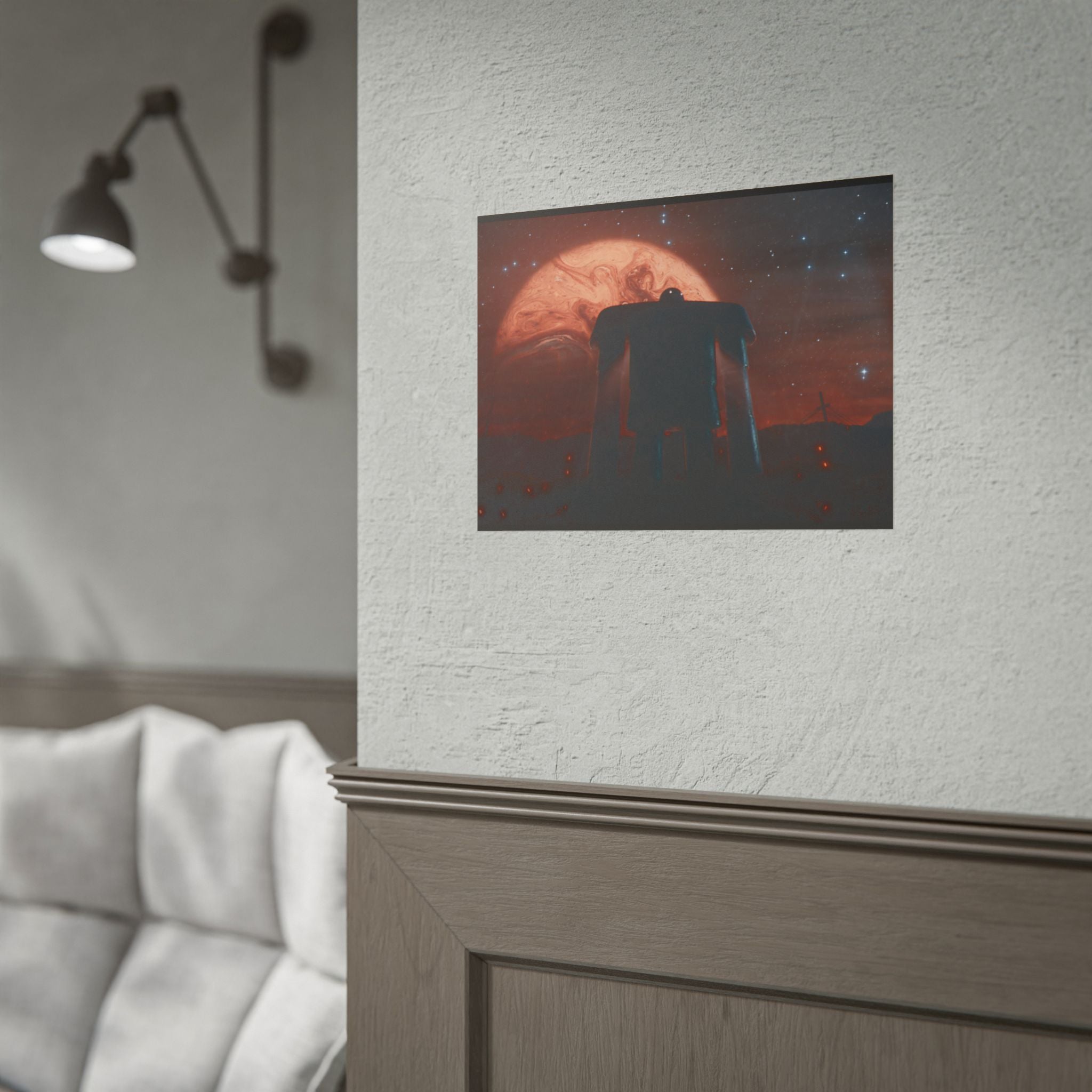 Sci‑Fi Robot Poster — Retro Dystopian Moonscape Rolled Art Print