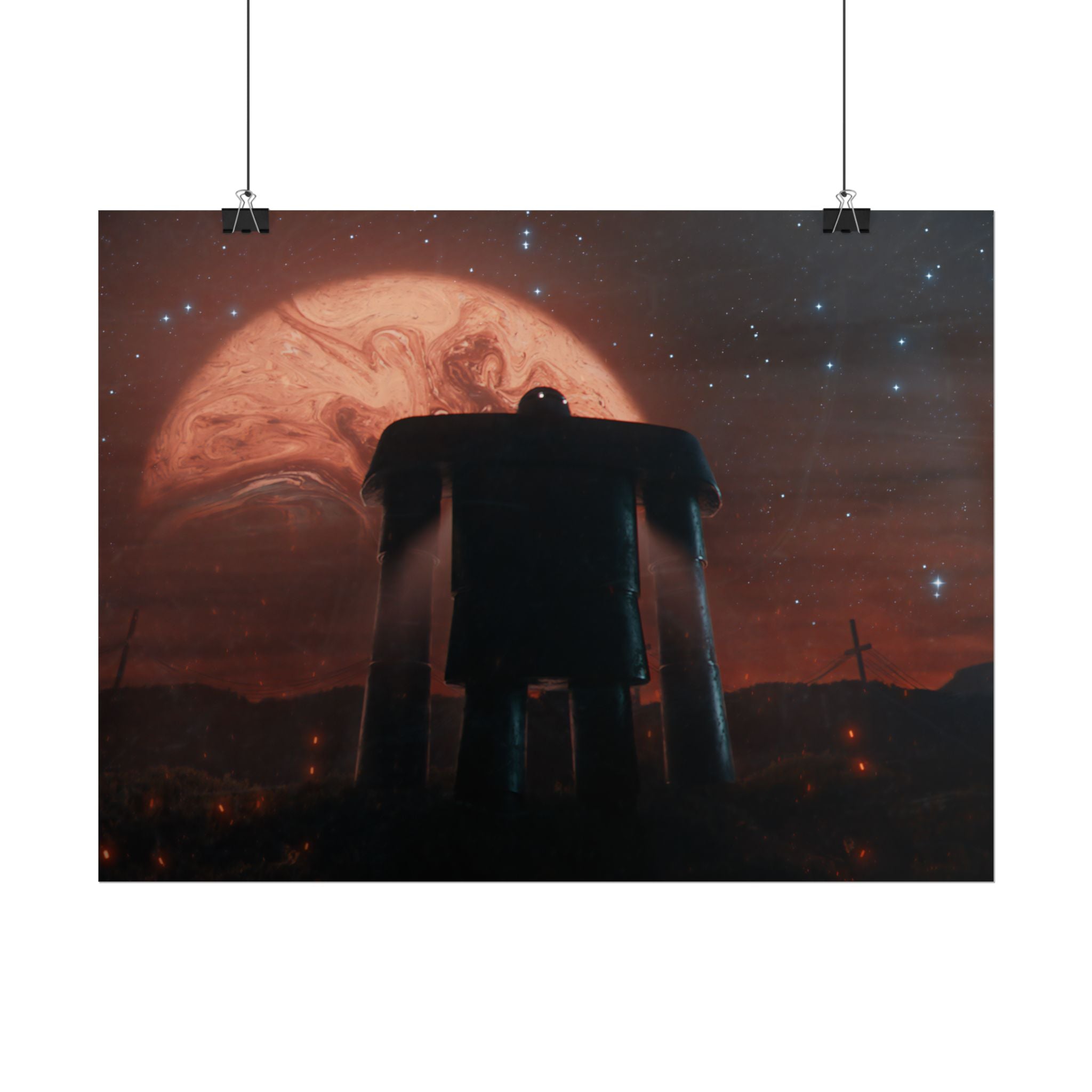 Sci‑Fi Robot Poster — Retro Dystopian Moonscape Rolled Art Print