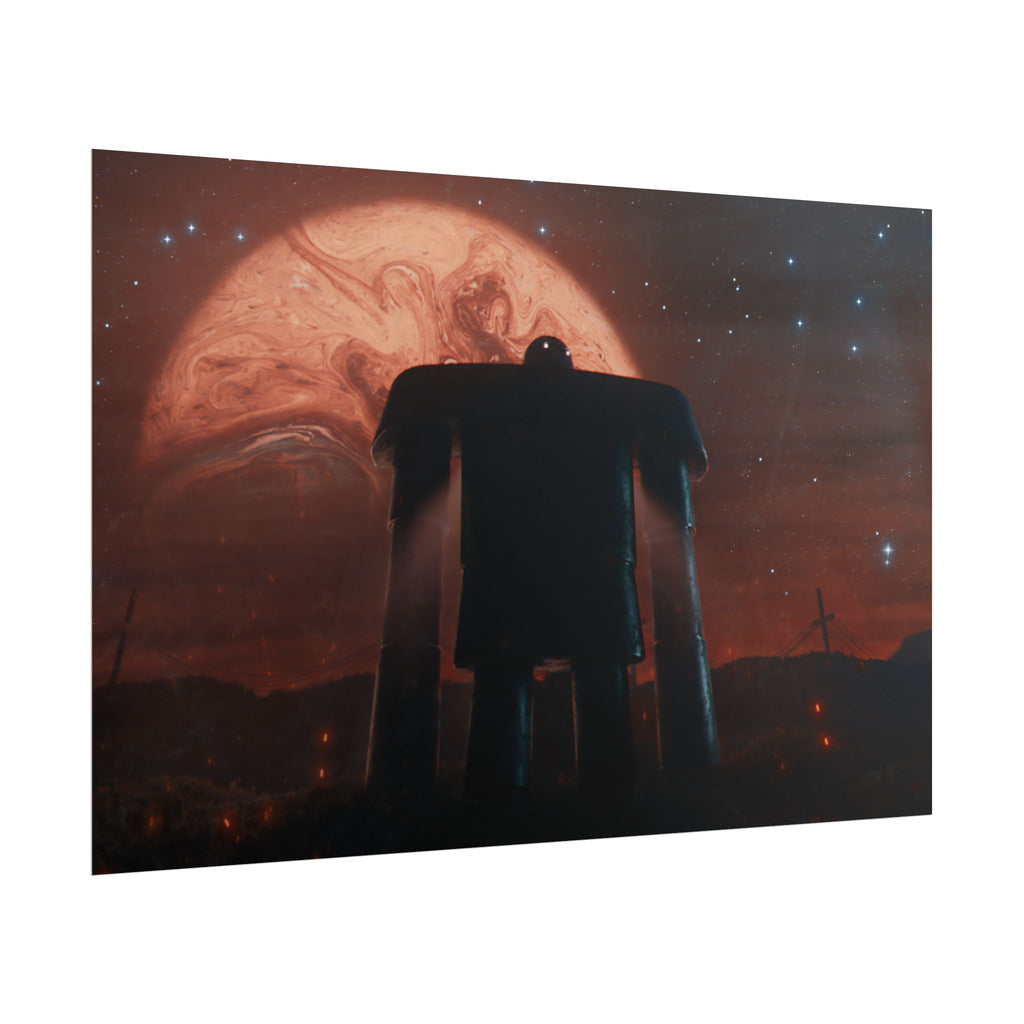 Sci‑Fi Robot Poster — Retro Dystopian Moonscape Rolled Art Print
