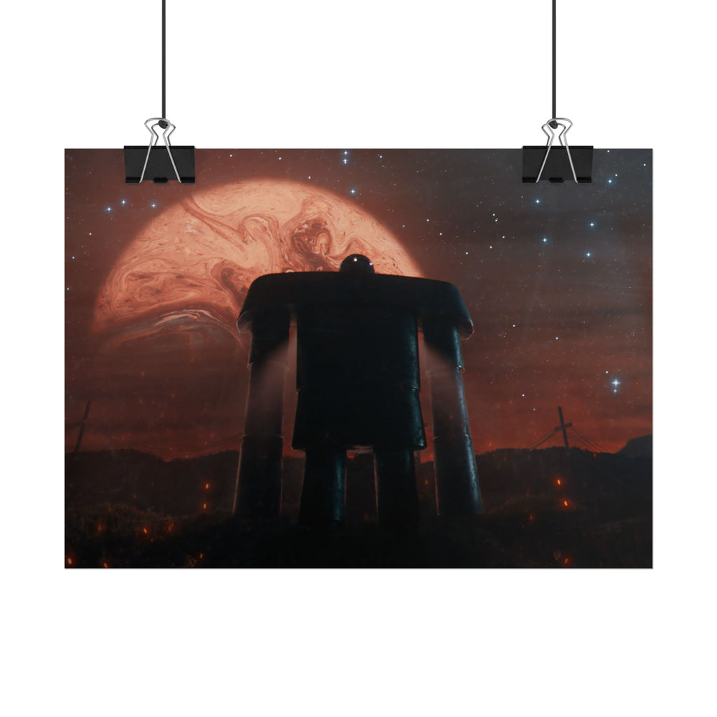 Sci‑Fi Robot Poster — Retro Dystopian Moonscape Rolled Art Print