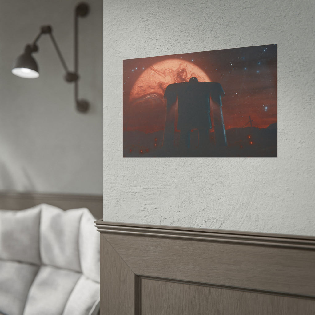 Sci‑Fi Robot Poster — Retro Dystopian Moonscape Rolled Art Print