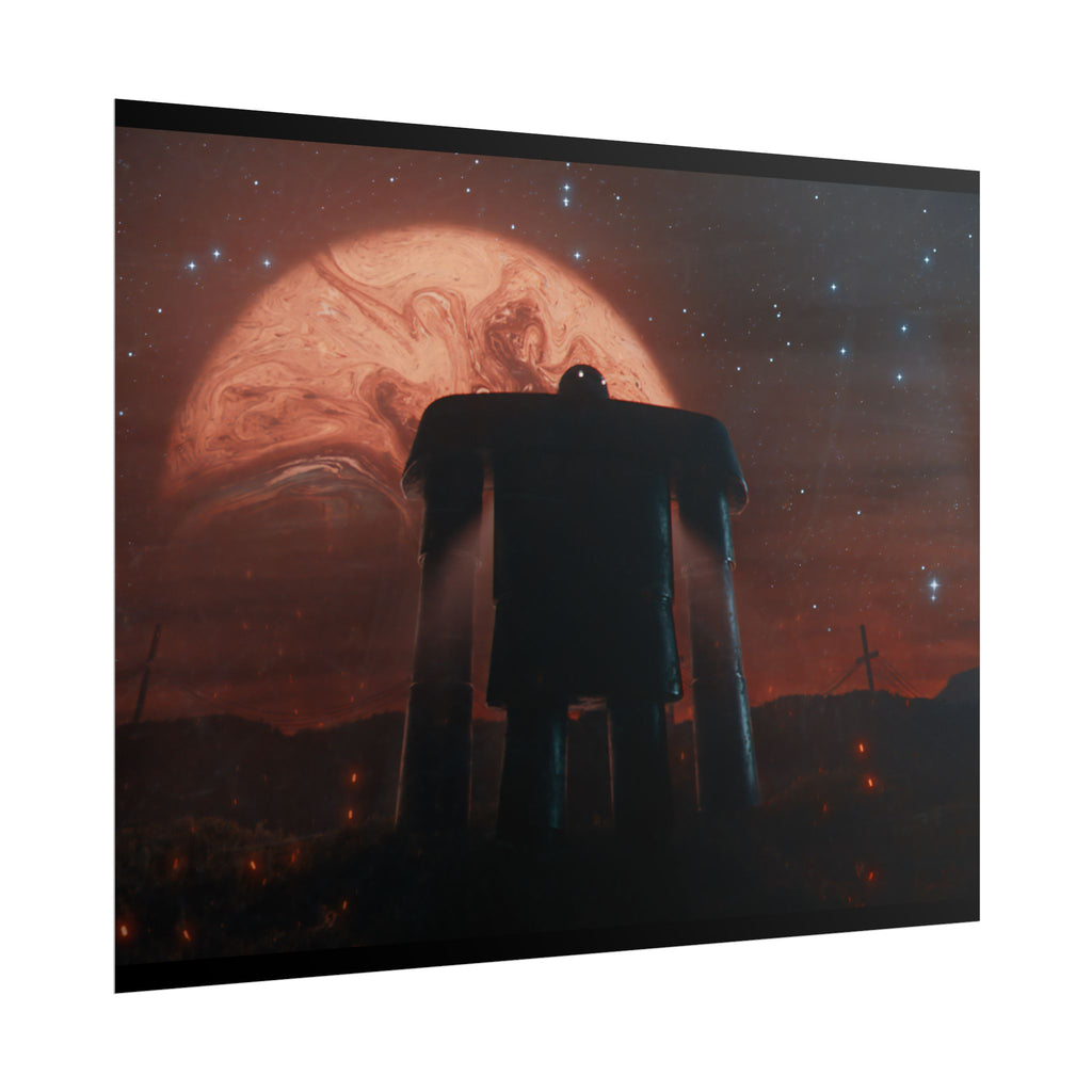 Sci‑Fi Robot Poster — Retro Dystopian Moonscape Rolled Art Print