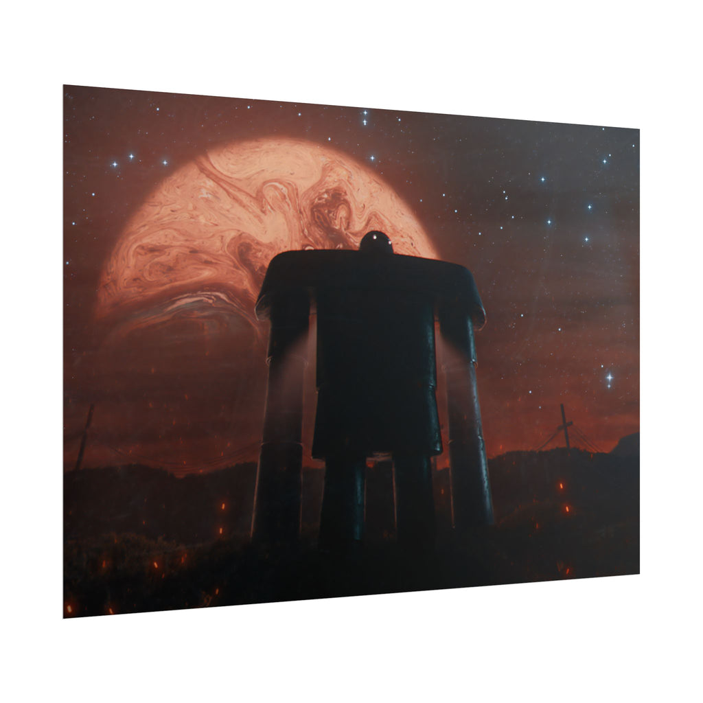 Sci‑Fi Robot Poster — Retro Dystopian Moonscape Rolled Art Print