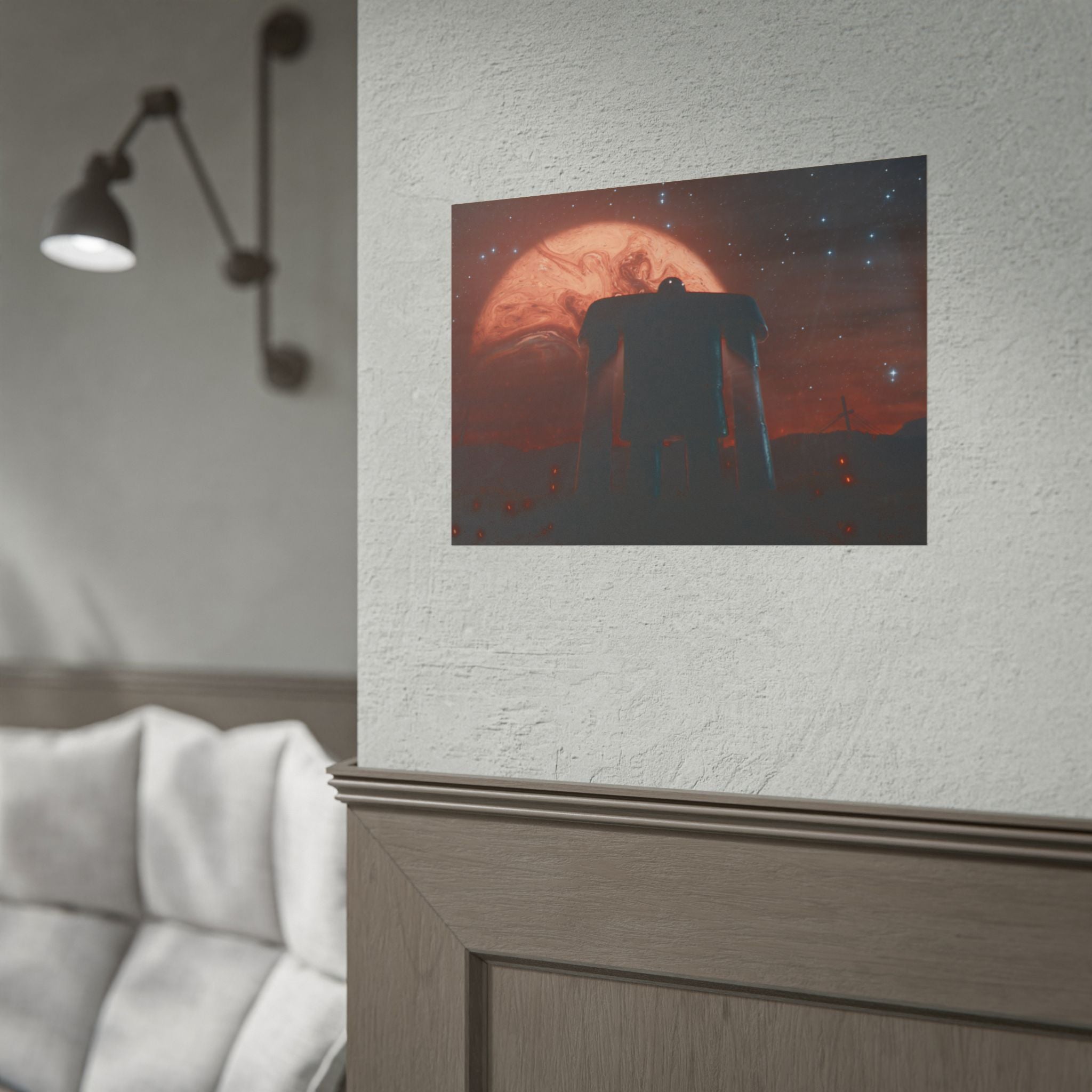 Sci‑Fi Robot Poster — Retro Dystopian Moonscape Rolled Art Print