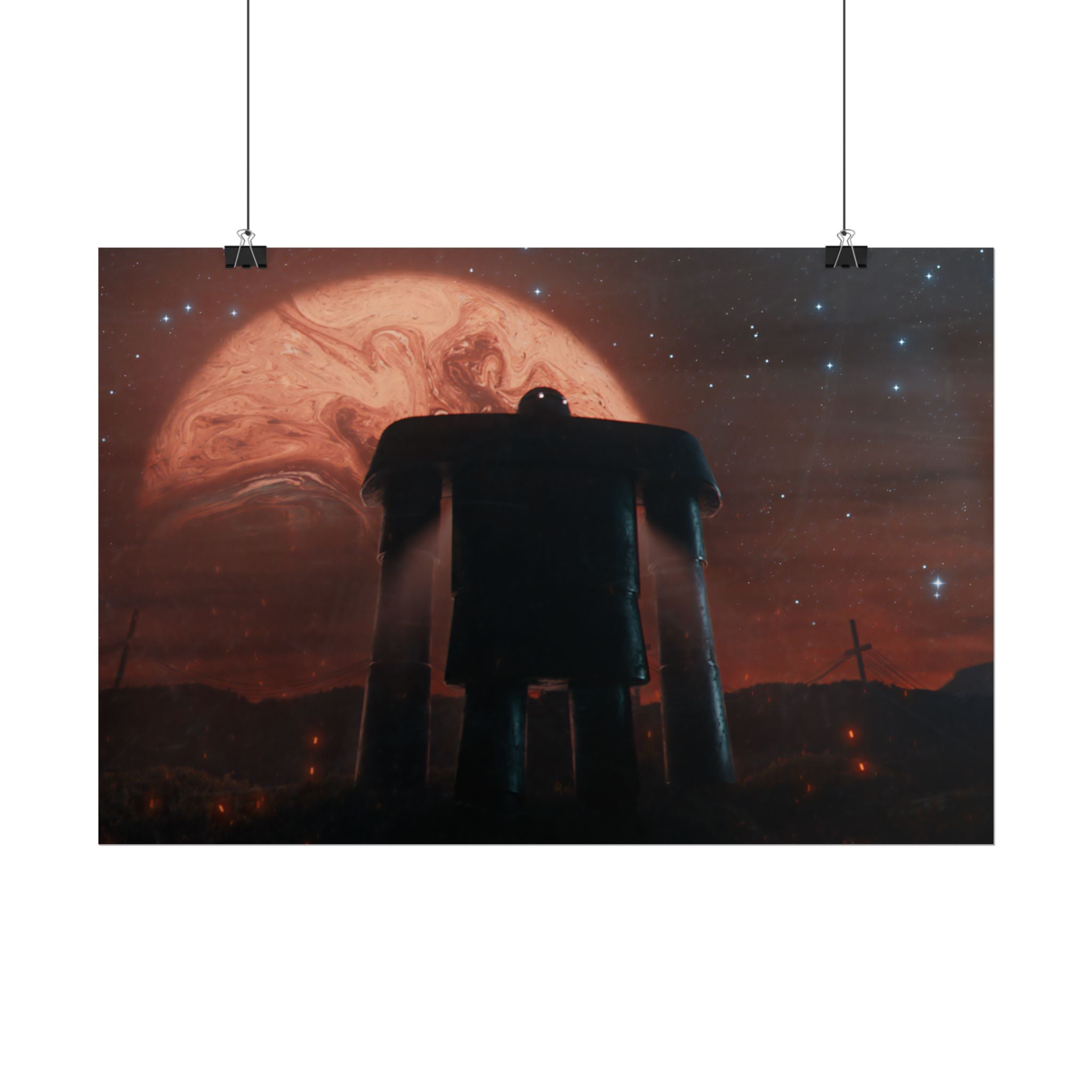 Sci‑Fi Robot Poster — Retro Dystopian Moonscape Rolled Art Print