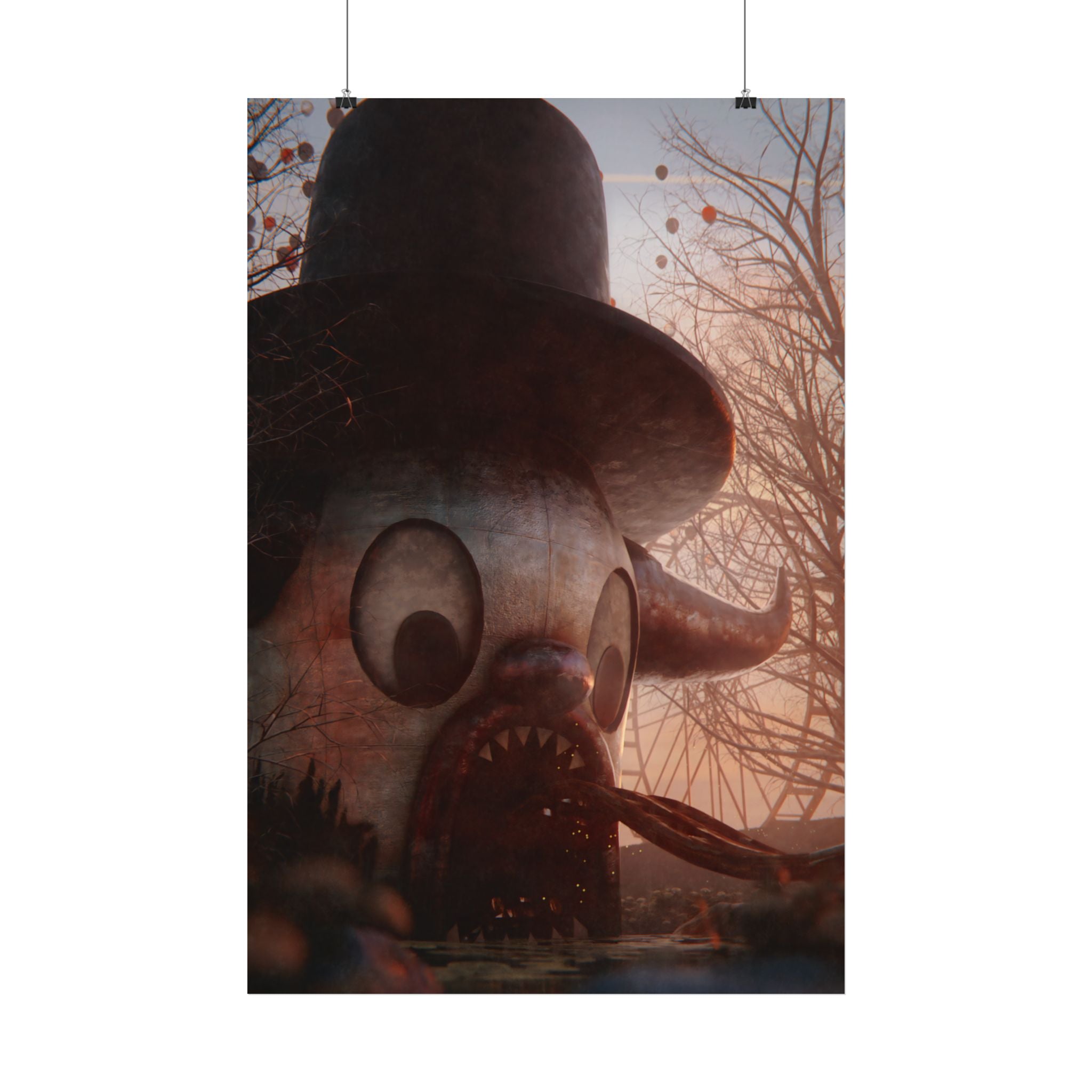 Satin Poster — Creepy Vintage Rollercoaster Monster Art Print