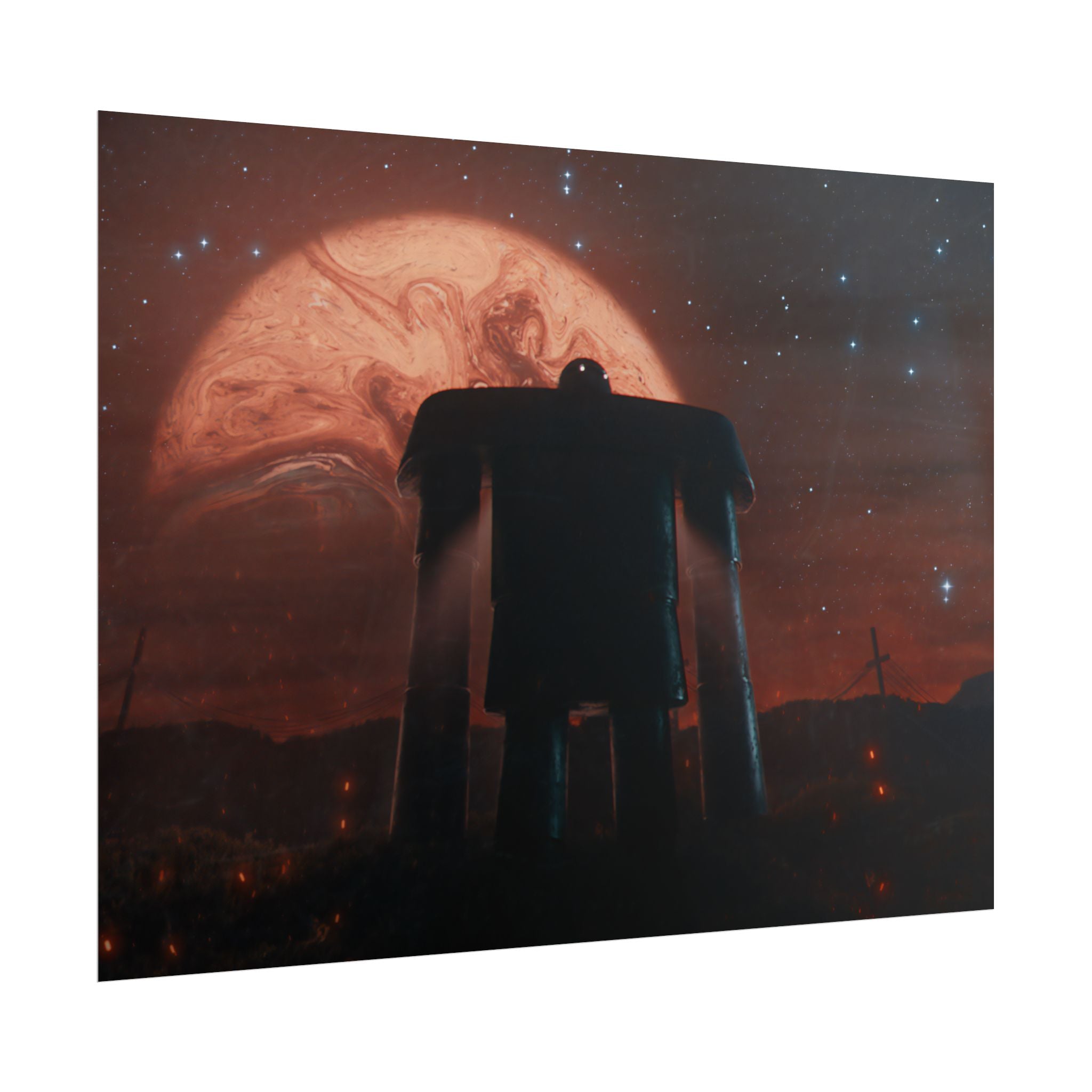 Sci‑Fi Robot Poster — Retro Dystopian Moonscape Rolled Art Print