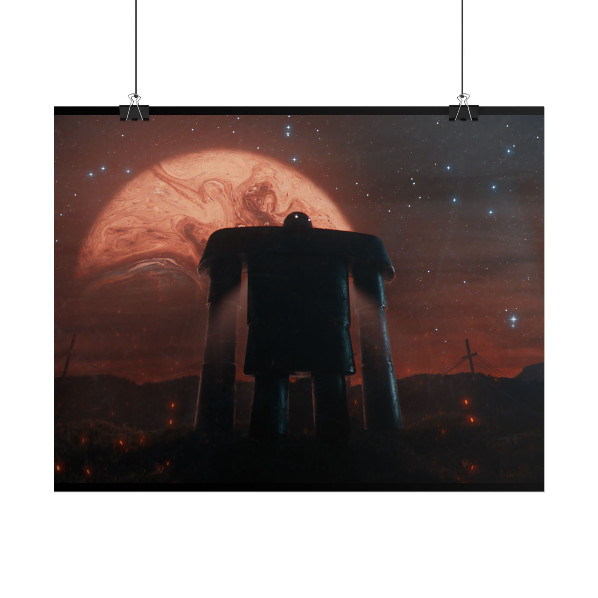 Sci‑Fi Robot Poster — Retro Dystopian Moonscape Rolled Art Print